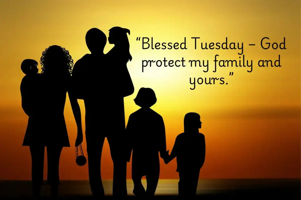 Silhouette of a family holding hands during sunset with a blessing quote.