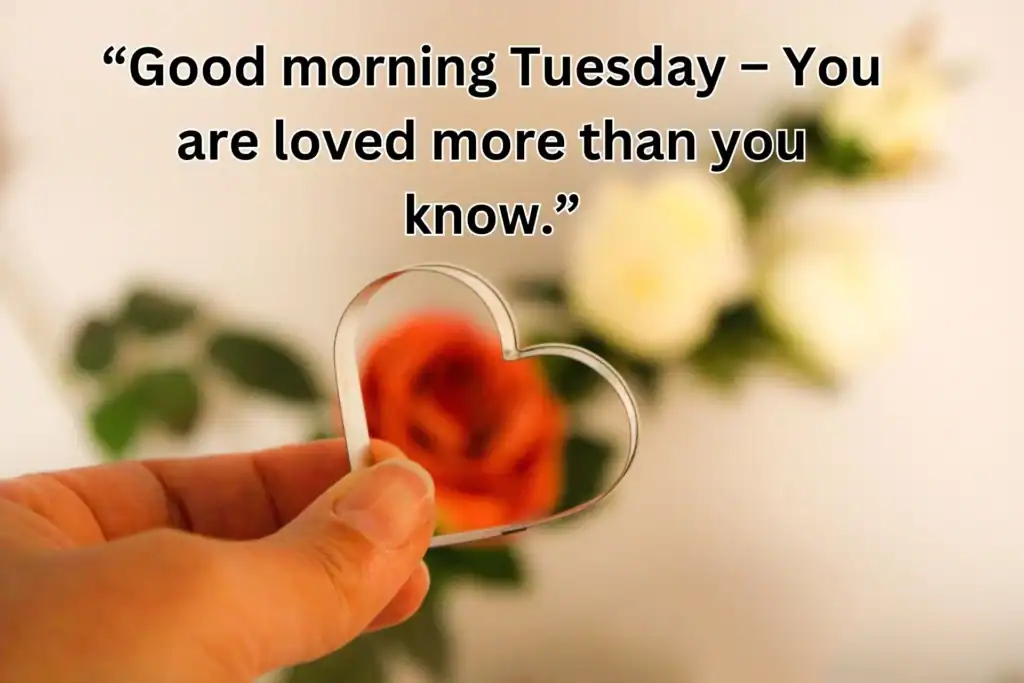 Inspirational quote about love and morning blessings with a mirror heart reflection.